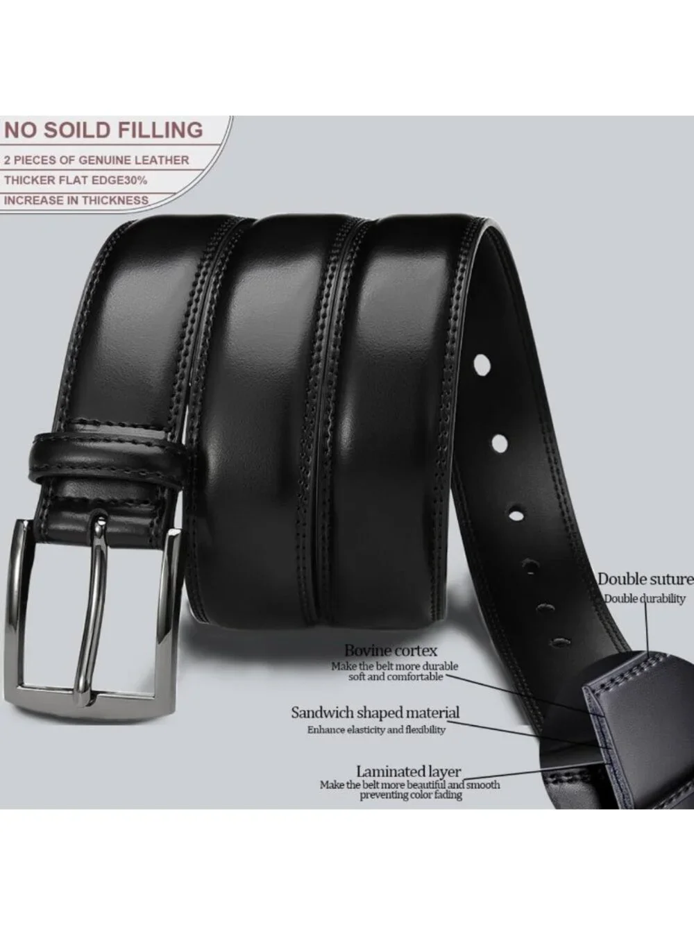 Men's Genuine Leather Dress Belts - 2 Pack, 1.32